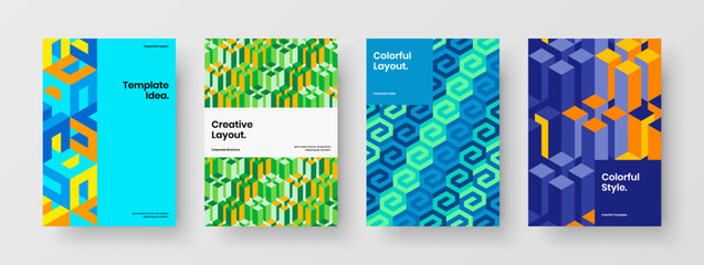 Fototapeta premium Fresh poster A4 design vector illustration collection. Minimalistic geometric pattern catalog cover template bundle.