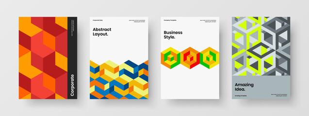 Simple mosaic hexagons booklet layout collection. Abstract flyer A4 design vector illustration composition.