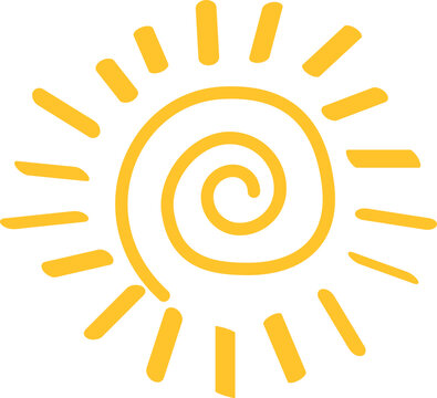 Sun hand drawn icon isolated on white background. Handdrawn sun vector for logo, circle line and icon design. Summer concept. Sunshine vector illustration. Sun sketch doodle