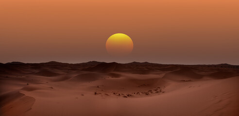 Beautiful sand dunes in the Sahara desert at sunrise - Sahara, Morocco