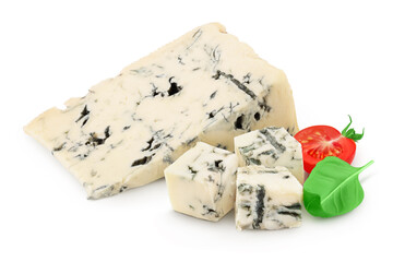 Blue cheese gorgonzola isolated on white background with full depth of field.