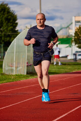 Obraz premium A man running on a running track
