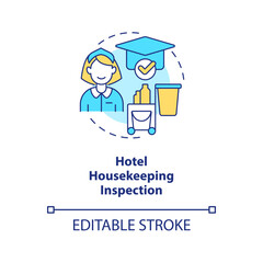 Hotel housekeeping inspection concept icon. Hospitality training course abstract idea thin line illustration. Cleaning. Isolated outline drawing. Editable stroke. Arial, Myriad Pro-Bold fonts used