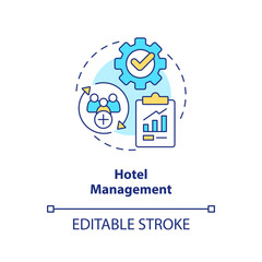 Hotel management concept icon. Hospitality training course abstract idea thin line illustration. Administration, control. Isolated outline drawing. Editable stroke. Arial, Myriad Pro-Bold fonts used