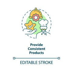 Provide consistent products concept icon. Restaurant customer service skill abstract idea thin line illustration. Isolated outline drawing. Editable stroke. Arial, Myriad Pro-Bold fonts used