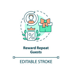 Reward repeat guests concept icon. Elevating guest satisfaction abstract idea thin line illustration. Increase loyalty. Isolated outline drawing. Editable stroke. Arial, Myriad Pro-Bold fonts used