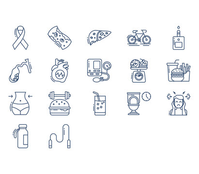 Obesity And Infertility Icon Set