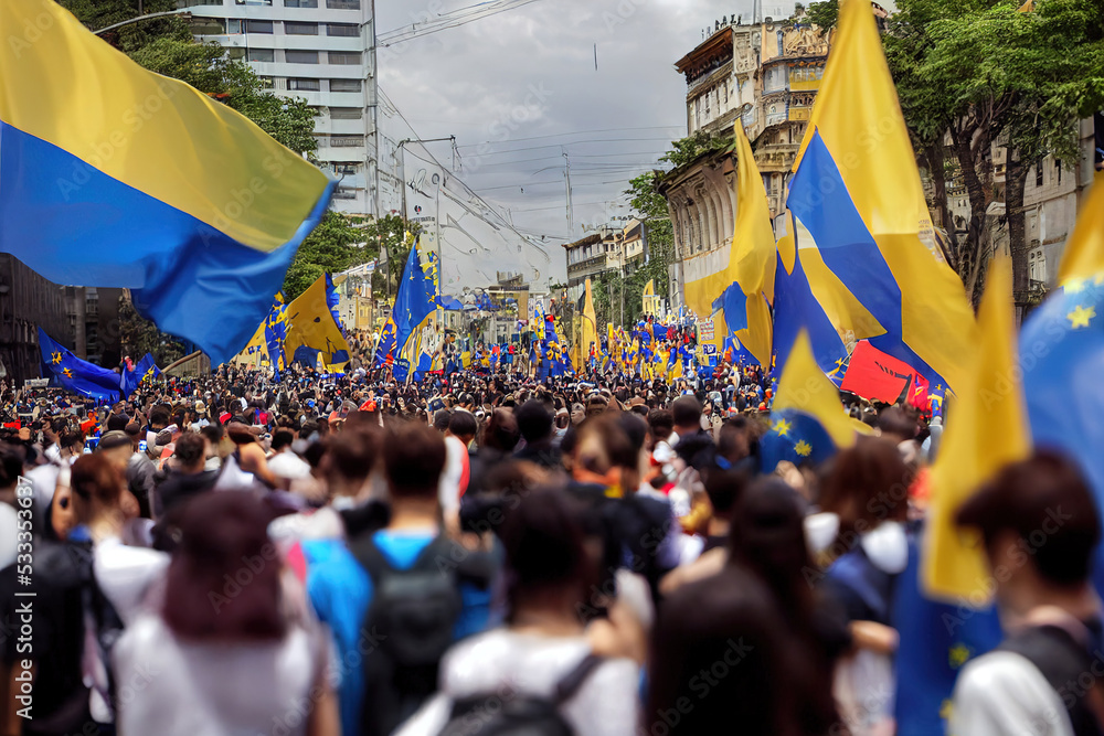 Canvas Prints Tbilisi Georgia 20th June 2022 People by georgian parliament, on major EU pro rally event Thousands of people on peaceful demonstration event Pro Europe rally event in capital city georgia.