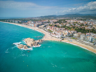 Aerial drone image of Blanes on the Costa Brava seen from La Palomera Playa Grande