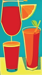 Fototapeta premium Vector glasses with fruit juice on a colored background