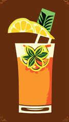 Vector glasses with fruit juice on a colored background