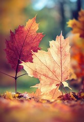 Leaves in a forest in autumn colours