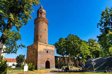 Red Sea Tower Baszta Morze Czerwone keep as part of historic city walls in old town quarter of Stargard in Poland - obrazy, fototapety, plakaty