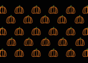 Halloween pumpkin vector seamless pattern with orange pumpkin on black vector background