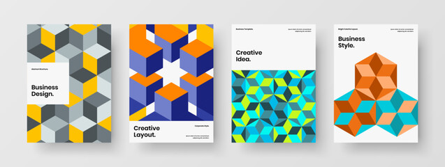 Premium geometric tiles annual report illustration collection. Modern poster vector design layout bundle.