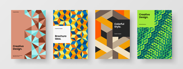 Fototapeta premium Creative geometric pattern front page template composition. Abstract corporate cover A4 vector design concept set.