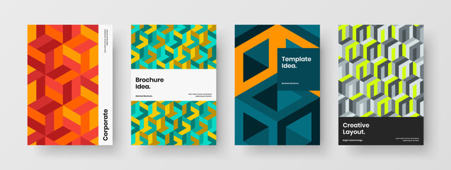 Unique geometric shapes company brochure illustration collection. Original book cover A4 vector design concept composition.