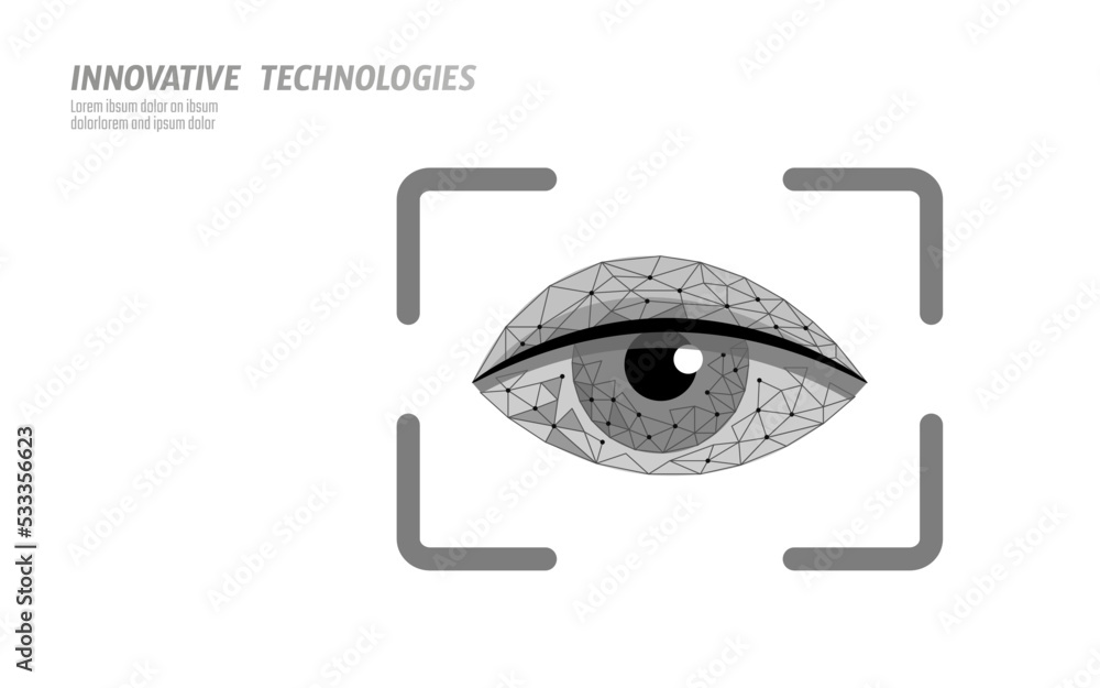 Poster eye scanner 3d authorisation technology concept. biometric data safety recognition. modern identity 
