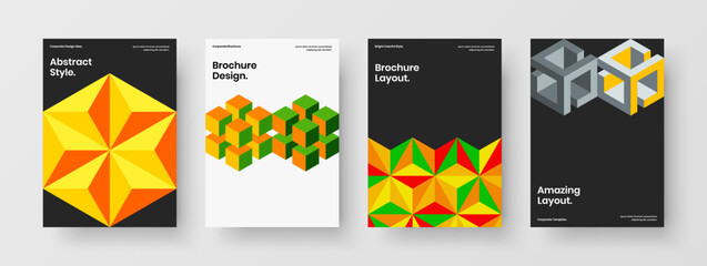 Obraz premium Unique journal cover A4 design vector concept bundle. Clean mosaic pattern pamphlet illustration composition.