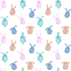 Rabbits seamless pattern. Rabbits on a white background.