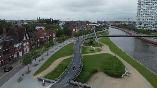 Scenic view from Kortrijk during the duathlon drone shot