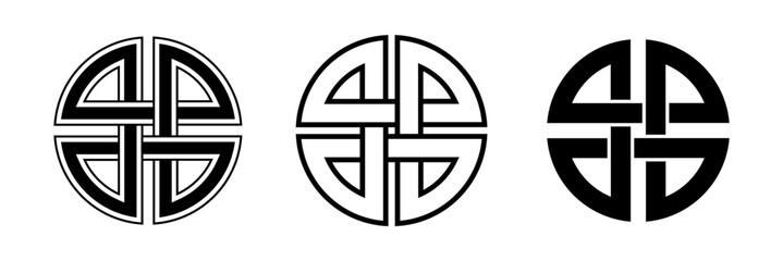 Celtic Ancient Shield Knot Symbol Of Protection Vector Illustration Set Isolated on White