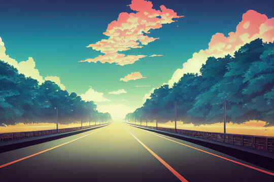 Highway toll gate , Anime style illustration 2d