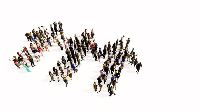 Concept conceptual large community of people forming the children holding hands sign. 3d illustration metaphor for friendship, education, warning, prevention and security