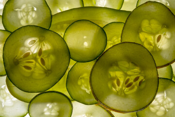 slices of cucumber on a white background - food background