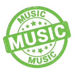 MUSIC text written on green stamp sign.
