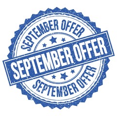 Obraz premium SEPTEMBER OFFER text on blue round stamp sign