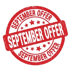 SEPTEMBER OFFER text written on red round stamp sign.