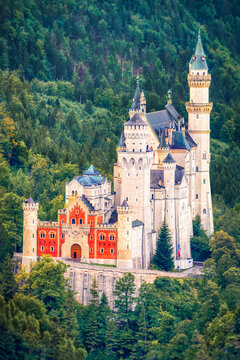 SCHWANGAU - SEP 07: View to the Neuschwanstein castle in Schwangau, September 07. 2022 in Bavaria, Germany