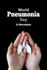 World Pneumonia Day. World tuberculosis day, copd. Woman holding lung. World no tobacco day, lung...