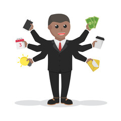 businessman african have a many hand design character on white background