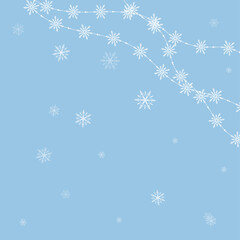 snowflakes on a blue background with garland. Christmas and New Year pattern. Backdrop for postcards