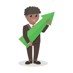 businessman african hold big up arrow design character on white background
