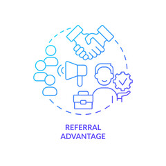 Referral advantage program blue gradient concept icon. Referral system. Employee retention abstract idea thin line illustration. Isolated outline drawing. Myriad Pro-Bold font used