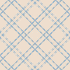 Fototapeta premium Vector geometric traditional folk ornament. Nordic scandinavian style. Winter Christmas theme. Simple retro vintage seamless pattern. Blue and beige color. Ornamental background with squares, grid