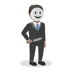 businessman african mysterious man hold knife design character on white background