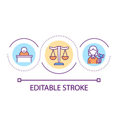 Trial procedure loop concept icon. Conviction of crime. Prosecution and arrest. Judiciary law abstract idea thin line illustration. Isolated outline drawing. Editable stroke. Arial font used