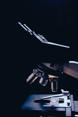 Close-up view of scientific microscopic data analysis in laboratory. Scientists research and develop medical drugs.