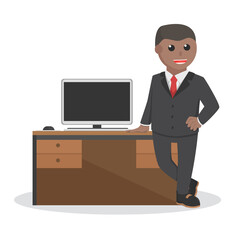 businessman african on office desk design character on white background