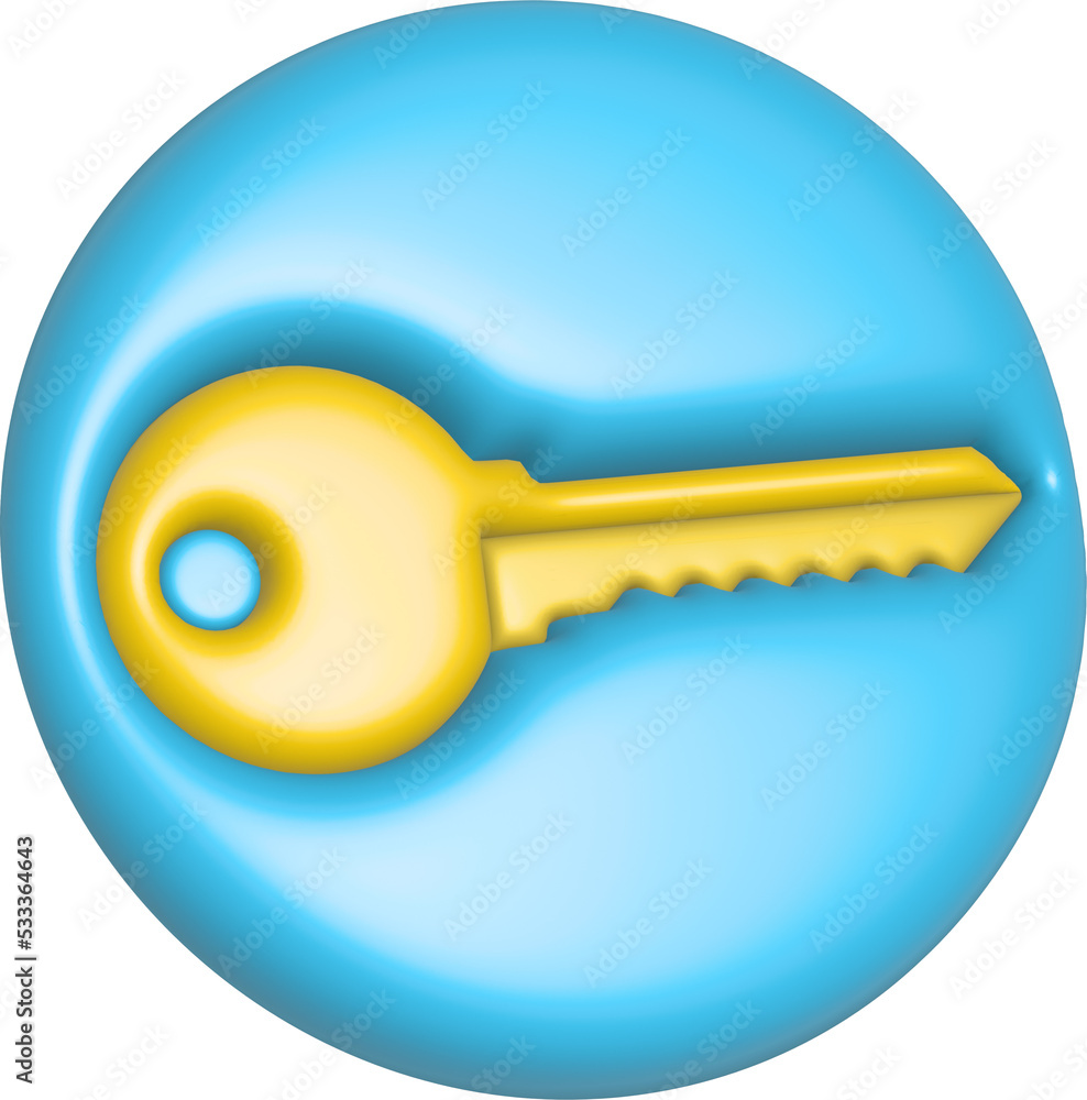 Poster 3d rendering key icon. illustration with shadow isolated on white.