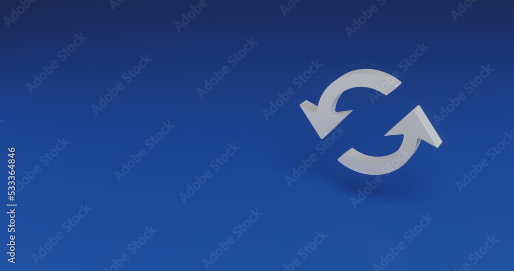 Aufkleber isolated realistic white refresh symbol with shadow. located on the right side of the scene. 3d illu