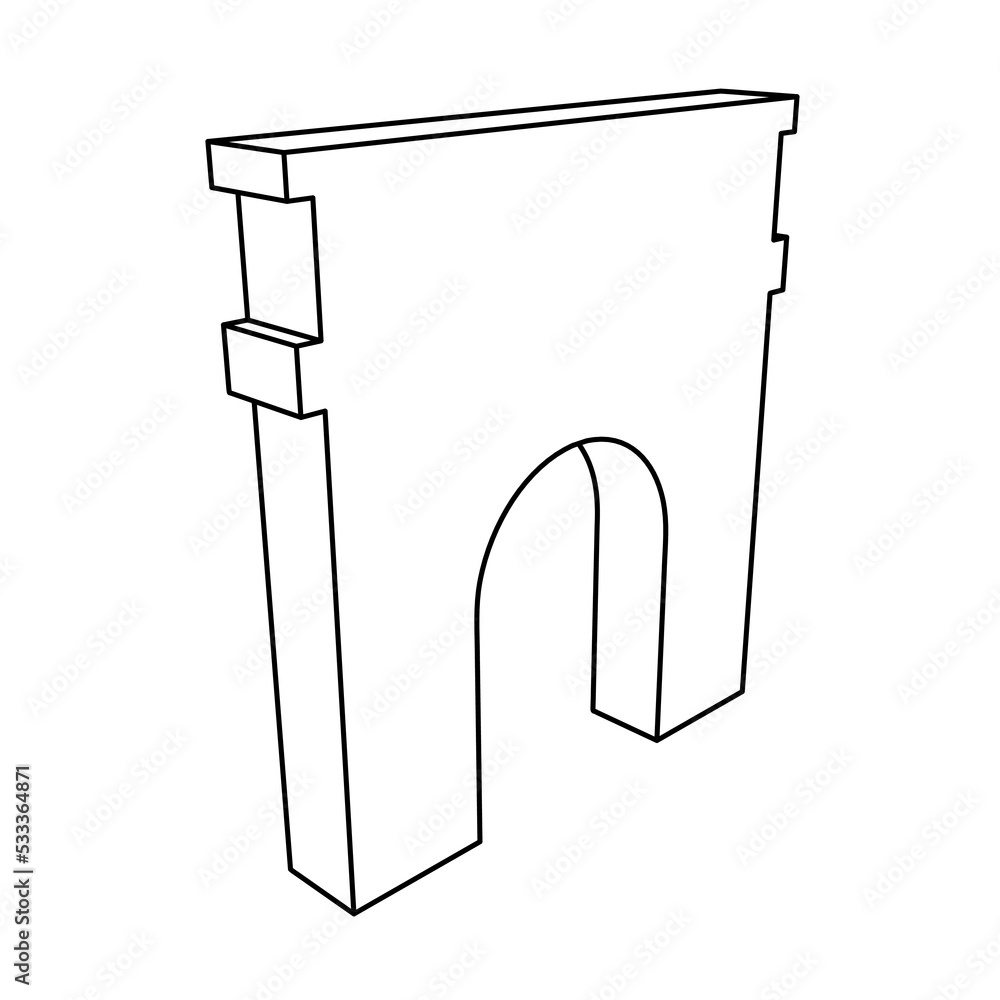 Poster the outline of a large arch symbol is made with black lines. 3d view of the object in perspective. v