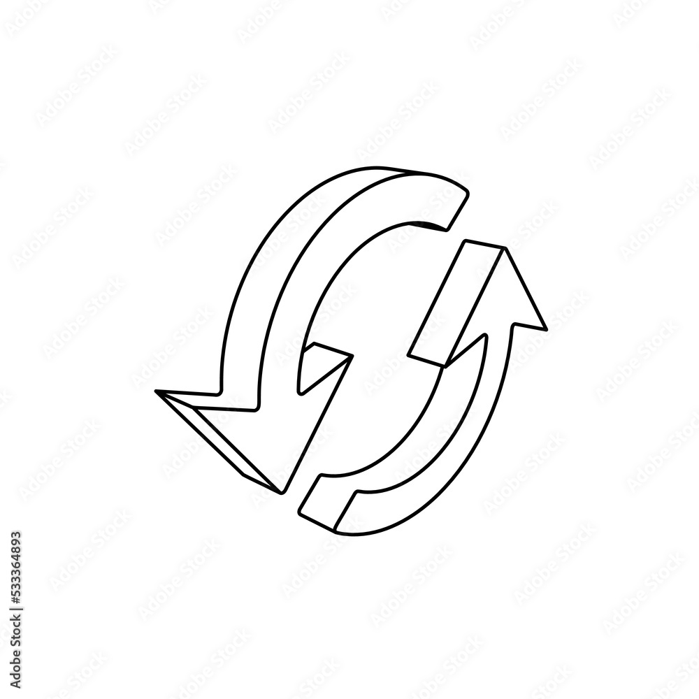 Poster the outline of a large refresh symbol is made with black lines. 3d view of the object in perspective