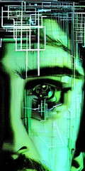 Cover in the style of the film The Matrix, Information technology, hacker