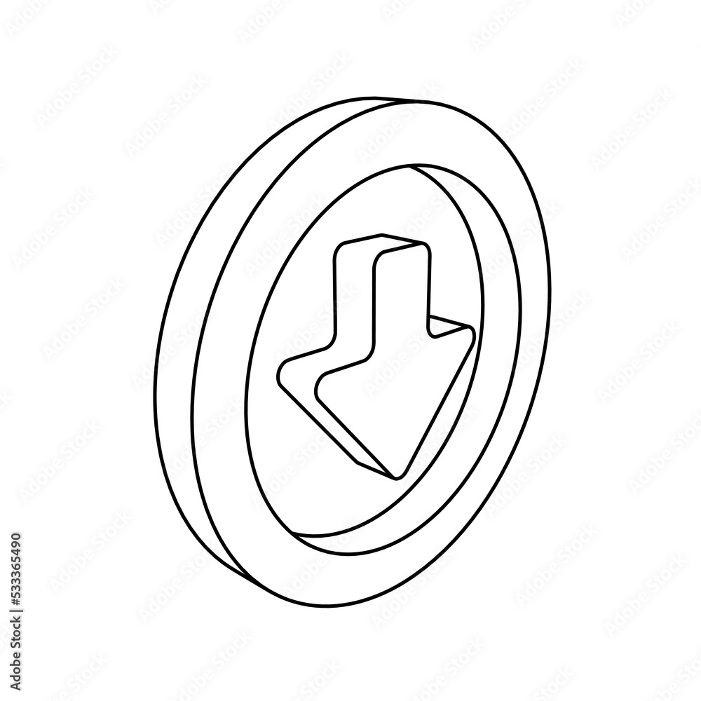 Poster the outline of a large download symbol is made with black lines. 3d view of the object in perspectiv