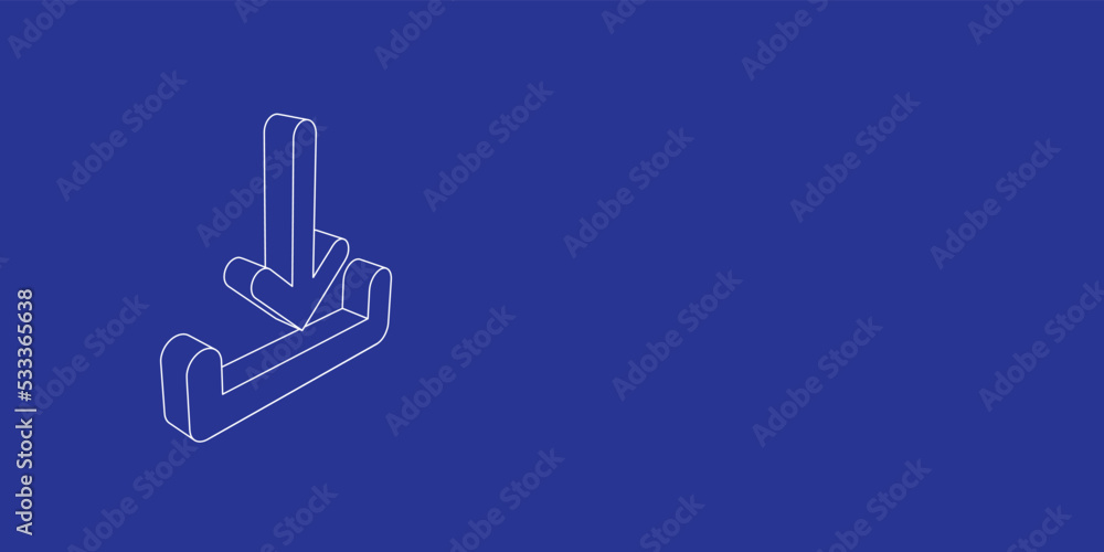 Poster the outline of a large download symbol made of white lines on the left. 3d view of the object in per